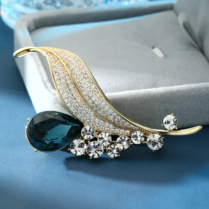 SUYU Small Fragrance Luxury Leaf Brooch Blue Brooch Premium Temperament Coat Coat Delicate Pin