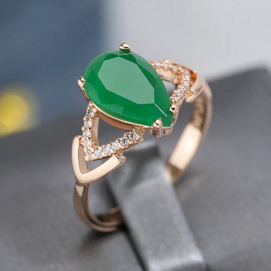 Wbmqda Luxury Emerald Stone Ring For Women 585 Rose Gold Color Retro Elegant Jewelry Accessories