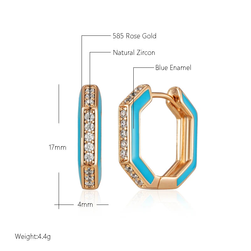 Wbmqda Luxury Elegance Blue Enamel Drop Earrings For Women 585 Rose Gold Color Natural Zircon Setting French Designer Jewelry