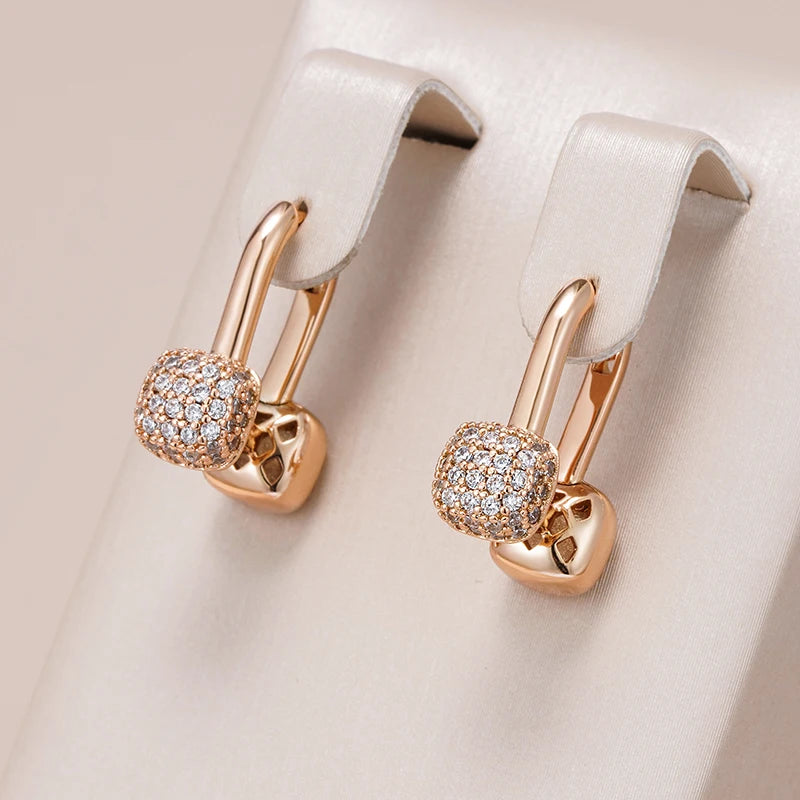 Wbmqda Unusual Personalized Headphone Pendant 585 Rose Gold Color Natural Zircon Earrings For Women Daily Matching Fine Jewelry