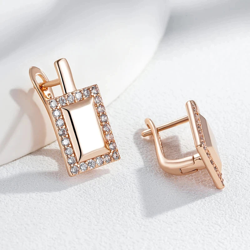 Wbmqda Square Drop Earrings For Women 585 Rose Gold Color With Natural Zircon Fashion Daily Jewelry Accessories