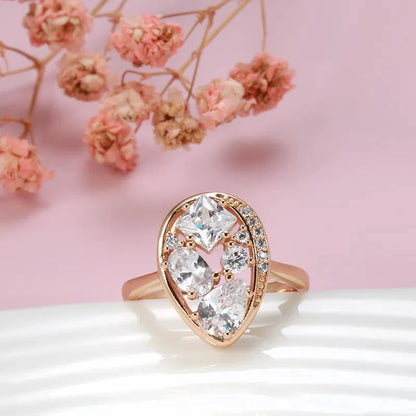 Wbmqda Unique Full Zircon Finger Ring For Women 585 Rose Gold Color Luxury Fashion Bridal Wedding Jewelry Accessories