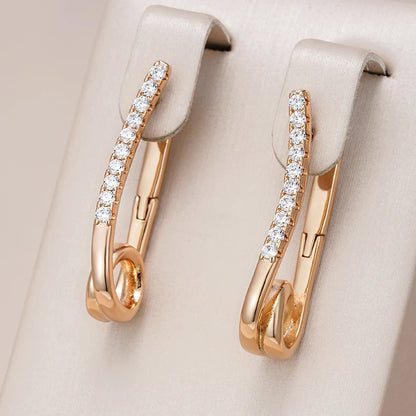 Kienl Hot 585 Rose Gold Long Dangle Earrings for Women Trendy Natural Zircon Accessories English Earrings Fine Daily Jewelry