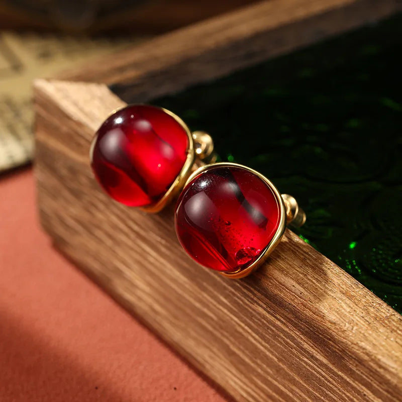 SUYU Simplicity And Fashion Glass Red Bean Red Earrings New Year Vintage Earrings Light Luxury Women's Earrings Festival Gift