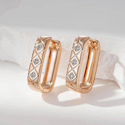 Wbmqda Delicate Elegant 585 Rose Gold Color Irregular Geometric Glossy Hoop Zircon Earrings For Women Daily Fine Jewelry Gift