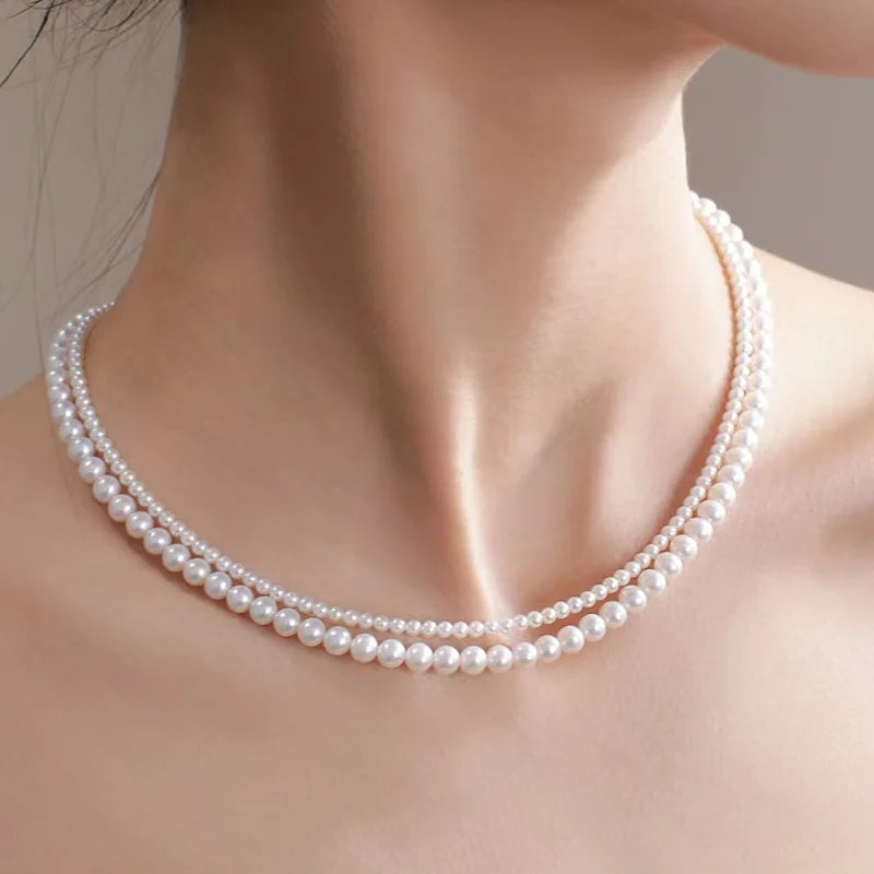 SUYU Lobster Buckle Double-Layer Natural Freshwater Pearl Necklace For Women's Versatile And Niche Neckchain Jewelry