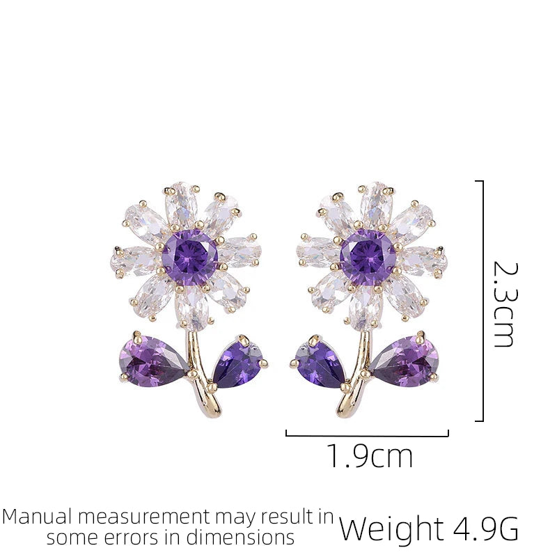 SUYU Zircon Inlaid Earrings Small Daisy Flower Earrings Fresh And Elegant Simple And Versatile Small Flower Earrings