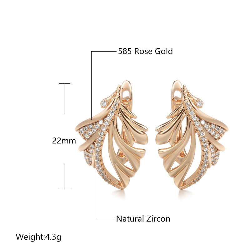 Wbmqda Fashion Leaf Drop Earrings For Women 585 Rose Gold Color With White Natural Zircon High Quality Daily Match Fine Jewelry