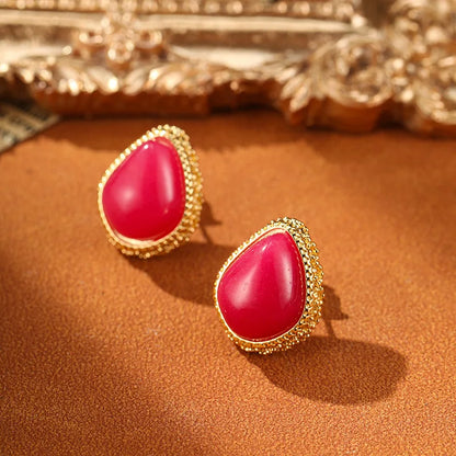 SUYU Geometric Red Stone Medieval Women's Light Luxury Design Vintage Earrings Elegant Temperament Earrings Daily Accessories