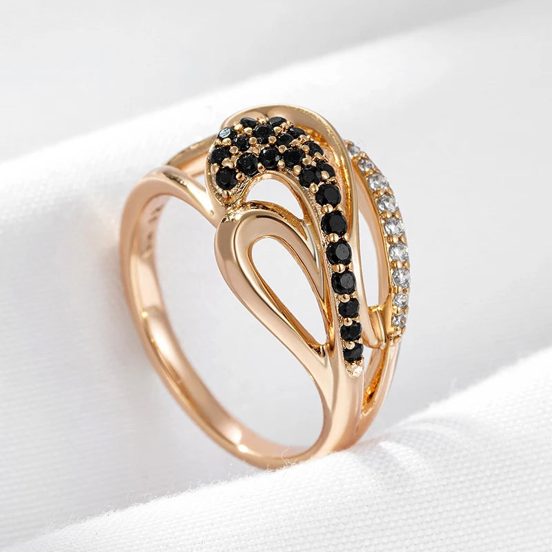 Wbmqda New Unique Black Natural Zircon Gothic Ring For Women 585 Rose Gold Color Retro Refined Daily Jewelry Accessories