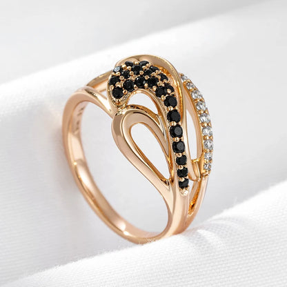 Wbmqda New Unique Black Natural Zircon Gothic Ring For Women 585 Rose Gold Color Retro Refined Daily Jewelry Accessories