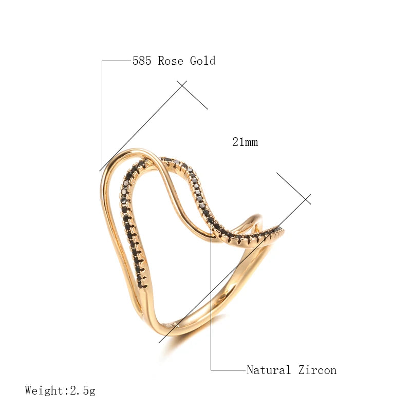 Wbmqda Unique Black White Natural Zircon Ring For Women 585 Rose Gold Color Trendy Geometric Twisted Design Daily Fine Jewelry