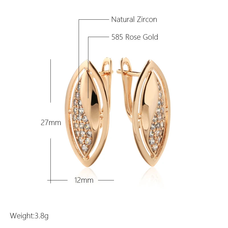 Wbmqda Glossy Oval Natural Zircon Hoop Earrings For Women 585 Rose Gold Color Daily Matching High Quality Jewelry Accessories