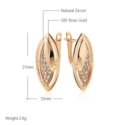 Wbmqda Glossy Oval Natural Zircon Hoop Earrings For Women 585 Rose Gold Color Daily Matching High Quality Jewelry Accessories