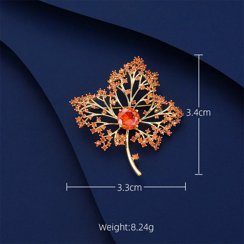 SUYU Autumn New Fashion Orange Maple Leaf Brooch Women's Luxury Fallen Leaf Hollow Out Brooch Holiday Gifts