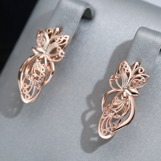 Wbmqda 585 Rose Gold Color Vintage Hollow Metal Flower Drop Earrings For Women Ethnic Bride Wedding Party Fine Jewelry Gifts