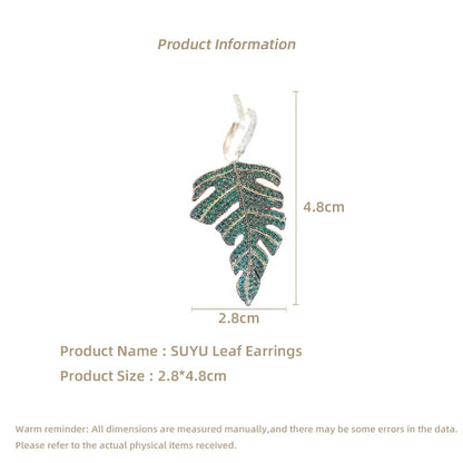 Fashionable And Personalized Spring/Summer Green Leaf Maple Leaf Earrings Asymmetric Two Wear Ear Buckle Jewelry