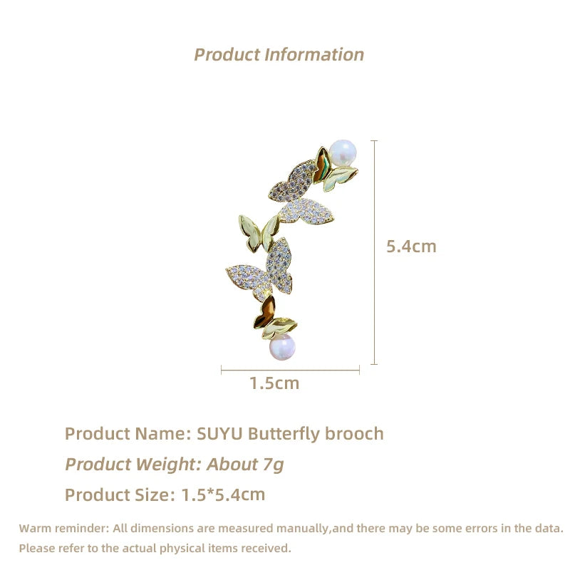 SUYU Fashion Versatile Butterfly Brooch Copper Plated Microinlaid Cubic Zirconia Small Design Sense Pins Women's Clothing