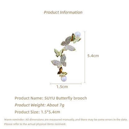 SUYU Fashion Versatile Butterfly Brooch Copper Plated Microinlaid Cubic Zirconia Small Design Sense Pins Women's Clothing