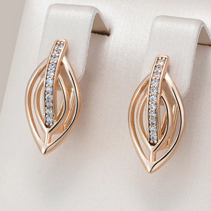 Wbmqda 585 Rose Gold Color Geometric Hollow Zircon English Earrings For Women High Quality Daily Fine Jewelry