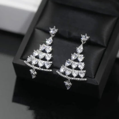 SUYU Autumn Women's Fashion Design Plant Christmas Tree Inlaid Temperament Shining Love Zircon Festival Earrings