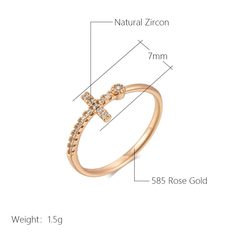 Wbmqda Cross Ring For Women 585 Rose Gold Color With Natural Zircon High Quality Daily Jewelry