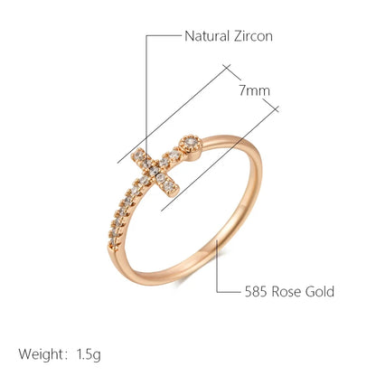 Wbmqda Cross Ring For Women 585 Rose Gold Color With Natural Zircon High Quality Daily Jewelry