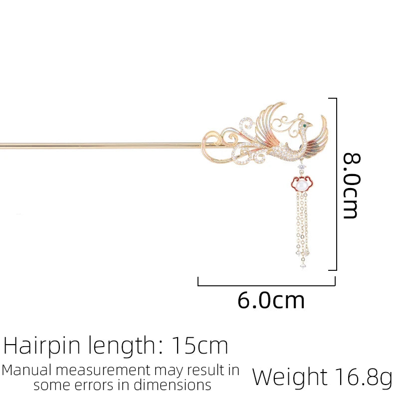 SUYU New Phoenix Design Simulation Pearl Tassel Hairpin Elegant And Fashionable Style Hairpin