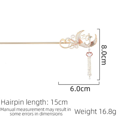 SUYU New Phoenix Design Simulation Pearl Tassel Hairpin Elegant And Fashionable Style Hairpin