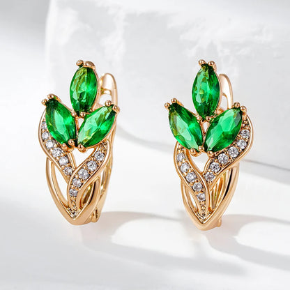 Wbmqda Fashion Green Crystal Flower Drop Earrings For Women 585 Rose Gold Color Natural Zircon Setting Wedding Party Jewelry