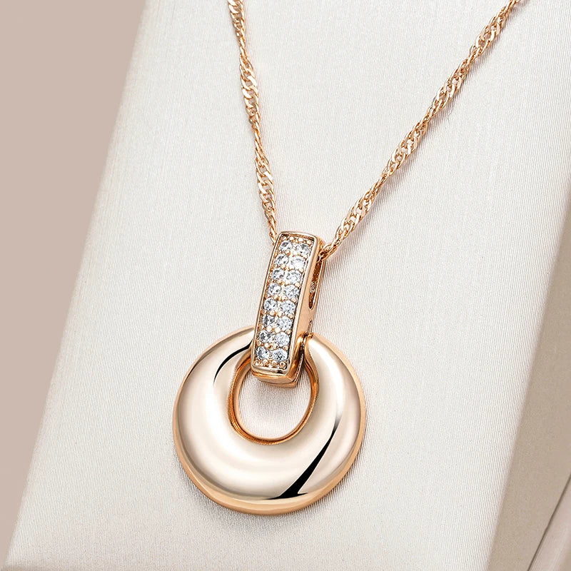 Wbmqda Elegant Glossy Hoop Pendant Necklace For Women 585 Rose Gold Color With White Natural Zircon Fashion Neck Chain Jewelry