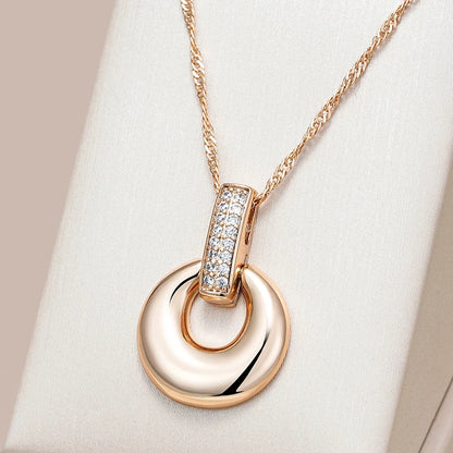 Wbmqda Elegant Glossy Hoop Pendant Necklace For Women 585 Rose Gold Color With White Natural Zircon Fashion Neck Chain Jewelry