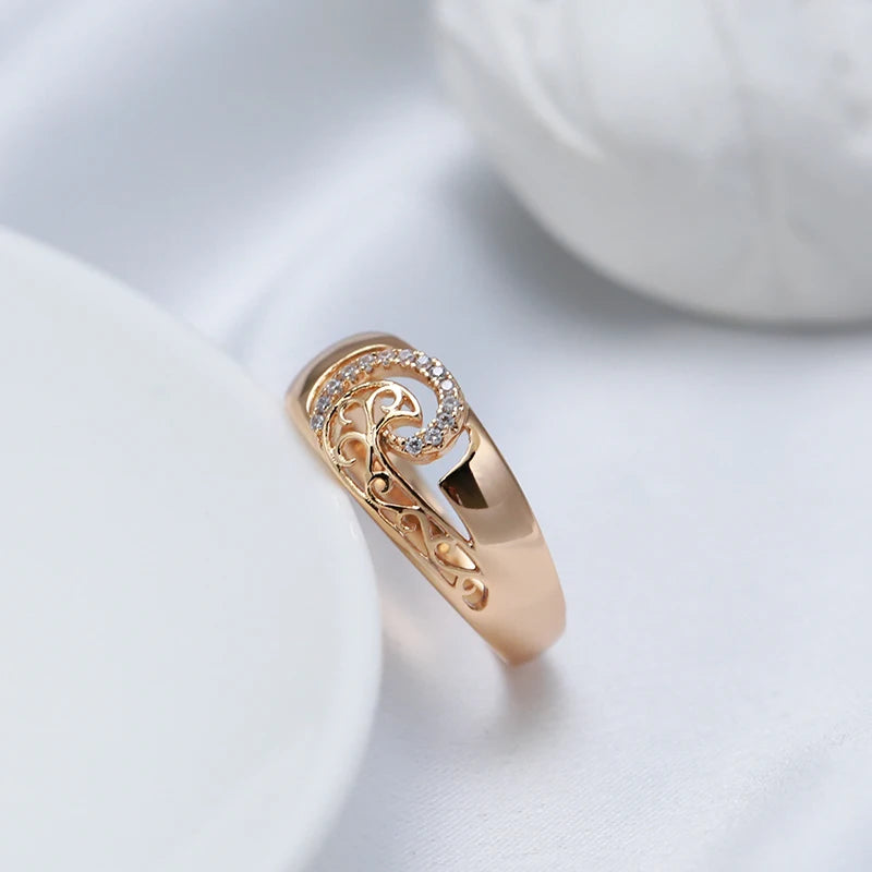 Wbmqda 585 Rose Gold Color Hollow Design Natural Zircon Ring For Women High Quality Daily Matching Fine Jewelry Accessories