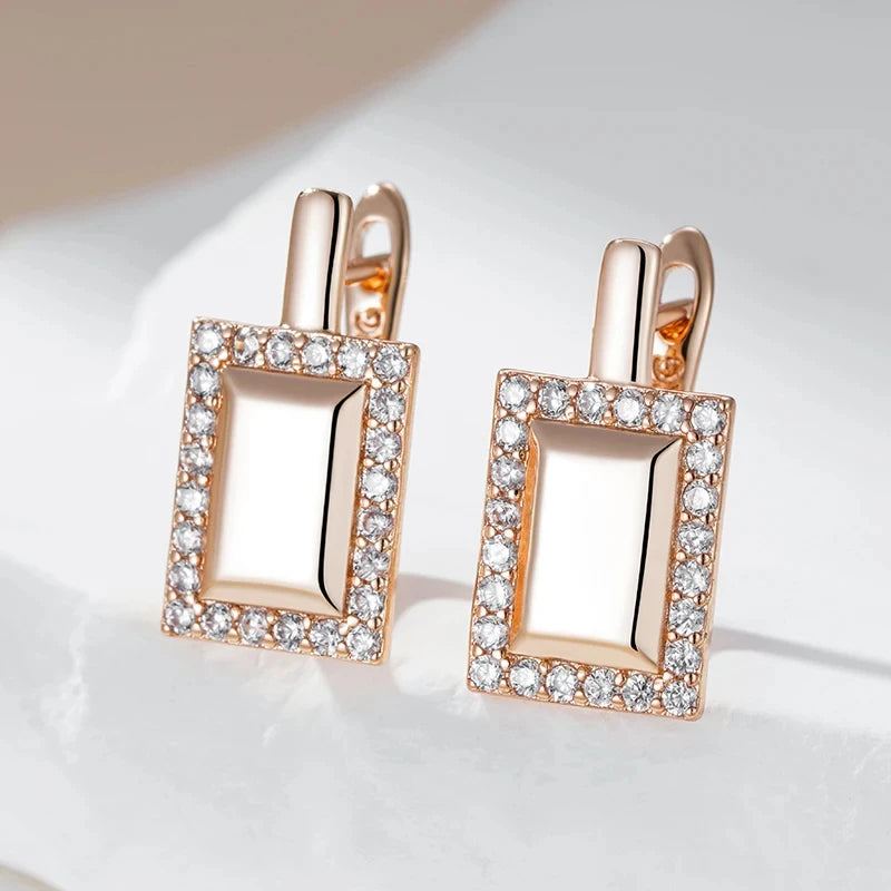 Wbmqda Square Drop Earrings For Women 585 Rose Gold Color With Natural Zircon Fashion Daily Jewelry Accessories