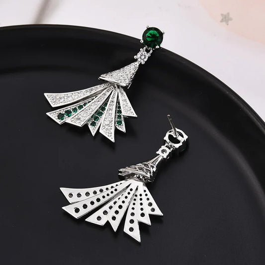 Fashionable Fan Earrings With Micro Cubic Zirconia Inlay For Fashionable And Personalized Women