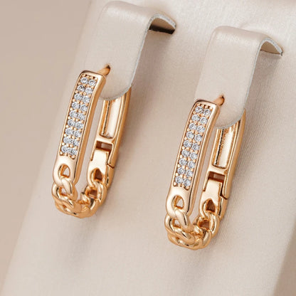 Wbmqda 585 Rose Gold Color Zircon Hoop Earrings For Women New Fashion Creative Design Daily Matching Fine Jewelry 2023 Trending