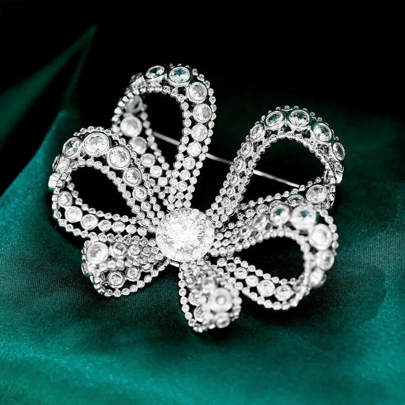 SUYU Bow Knot Flower Brooch Micro Inlaid Cubic Zirconia Coat Suit Pin Accessories Corsage