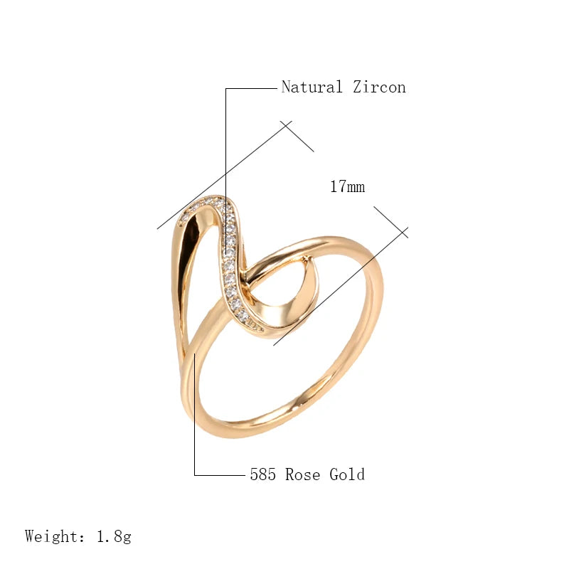 Wbmqda Fashion Simple Geometric Ring For Women 585 Rose Gold Color With White Natural Zircon High Quality Daily Fine Jewelry