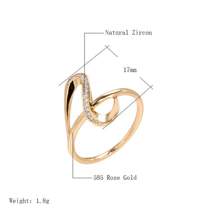 Wbmqda Fashion Simple Geometric Ring For Women 585 Rose Gold Color With White Natural Zircon High Quality Daily Fine Jewelry