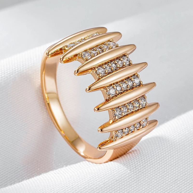 Wbmqda Fashion Jewelry Geometric Ring For Women 585 Rose Gold Color Natural Zircon Setting Modern Creative Design 2023 Trending