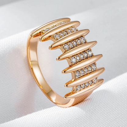 Wbmqda Fashion Jewelry Geometric Ring For Women 585 Rose Gold Color Natural Zircon Setting Modern Creative Design 2023 Trending