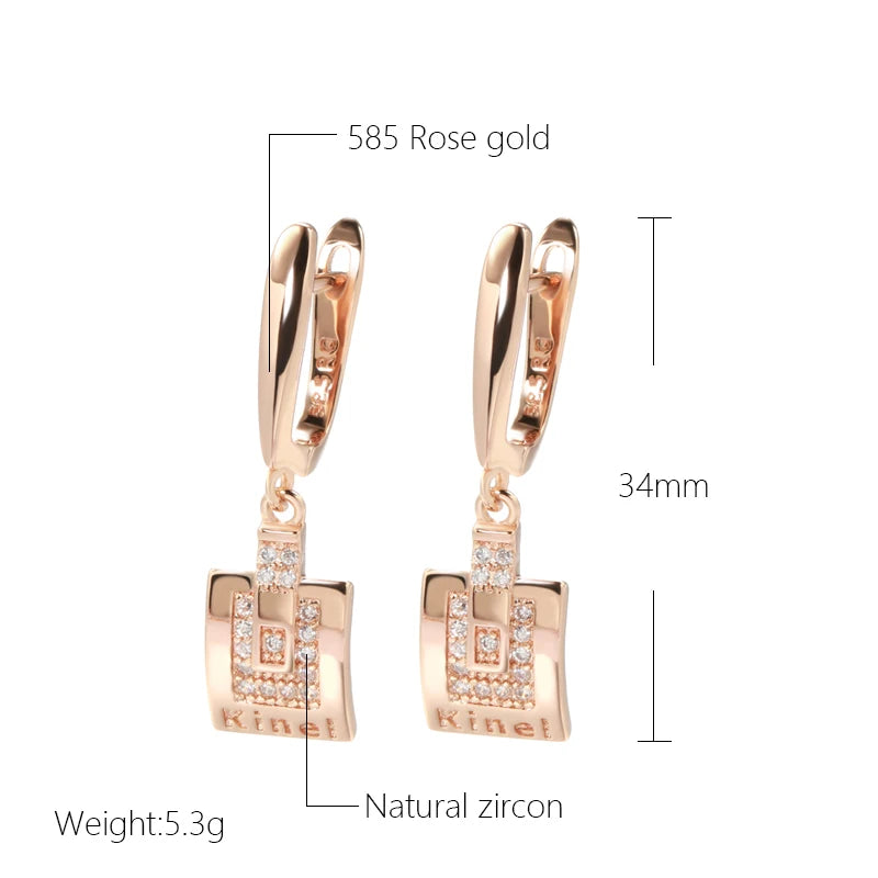 Hot Kinel Glossy Dangle Earrings 585 Rose Gold Simple Square Natural Zircon Earrings For Women High Quality Daily Fine Jewelry