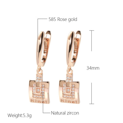 Hot Kinel Glossy Dangle Earrings 585 Rose Gold Simple Square Natural Zircon Earrings For Women High Quality Daily Fine Jewelry