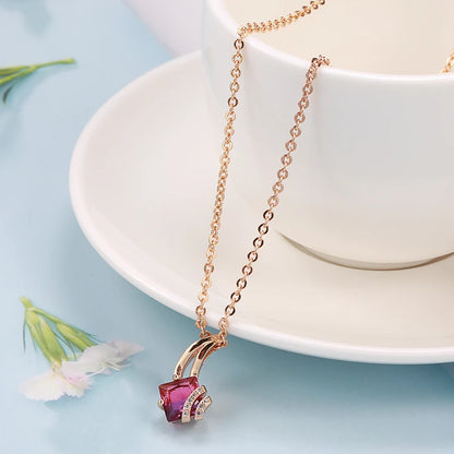 Wbmqda Luxury Garnet Red Zircon Pendant And Necklace For Women 585 Rose Gold Color Fashion Neck Chain Jewelry Anniversary Gifts