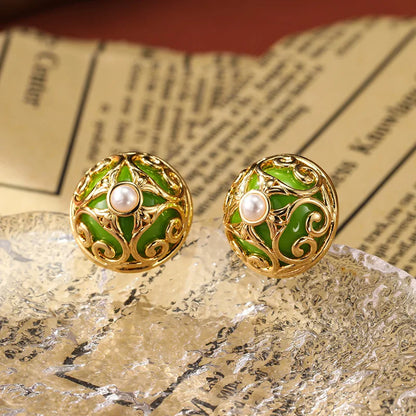 SUYU Jewelry New Vintage Earrings Hollow Hemisphere Resin Simulated Pearl Earrings Women's Light Luxury Earrings