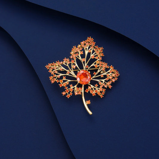 SUYU Autumn New Fashion Orange Maple Leaf Brooch Women's Luxury Fallen Leaf Hollow Out Brooch Holiday Gifts