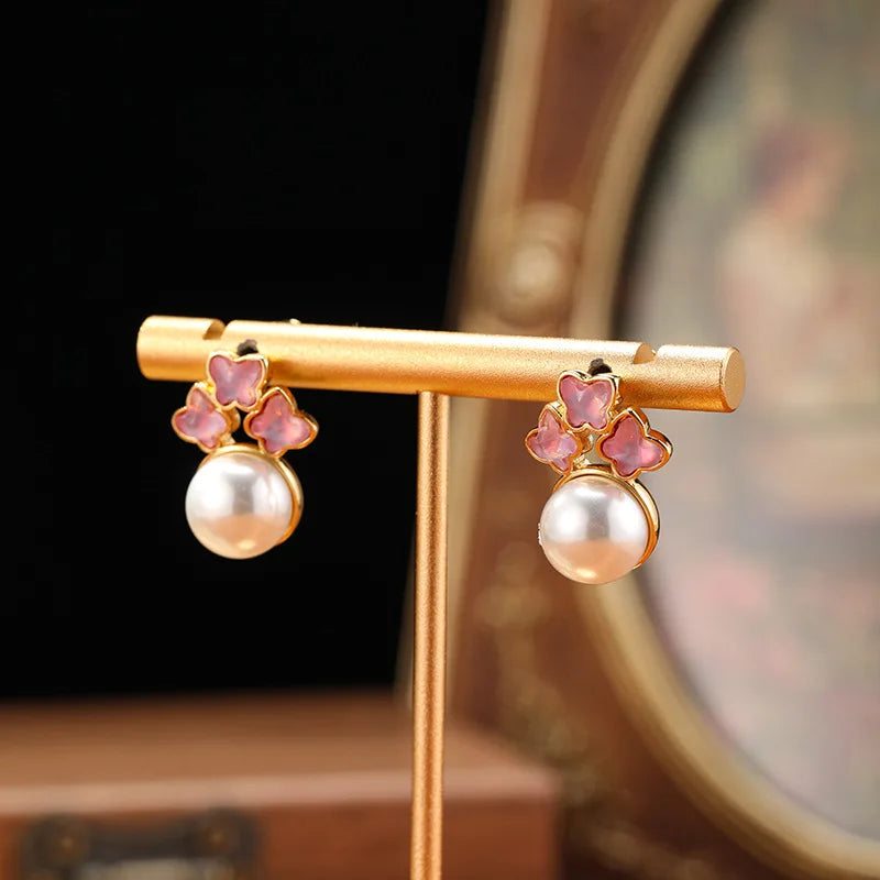 Fashionable Earrings Accessories Women's Light Luxury Design Pink Star Vintage Earrings Simulated Pearls Daily Holiday Gifts