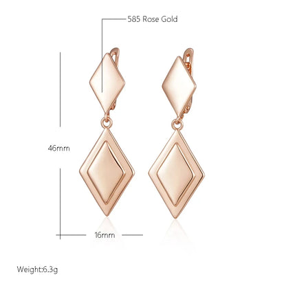 Wbmqda Rhombus Long Drop Earrings for Women 585 Rose Gold Color High Quality Daily Party Fine Jewelry