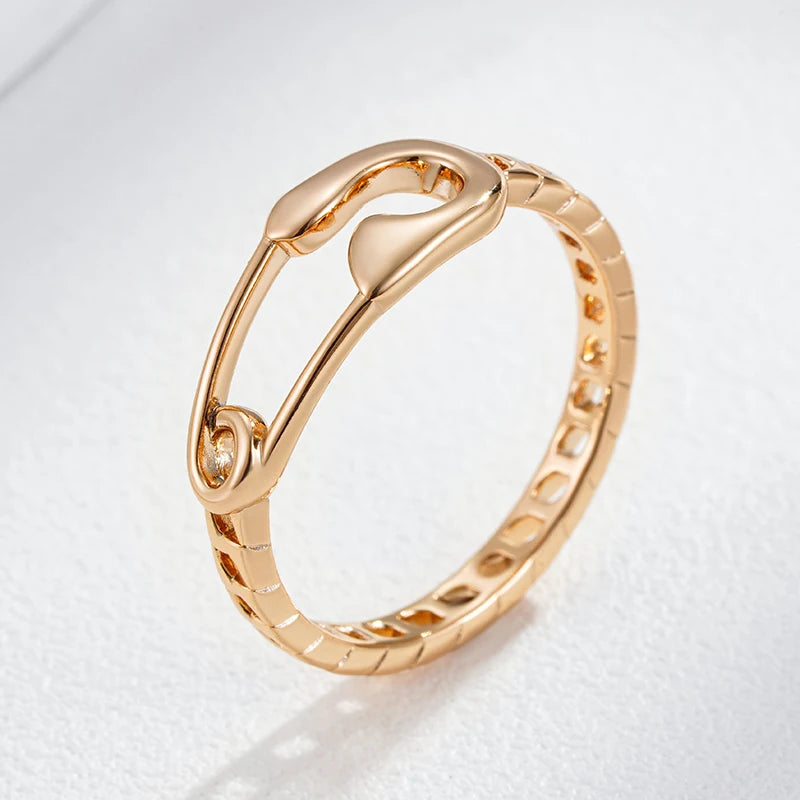 Wbmqda Unique Pin Shape Metal Ring For Women 585 Rose Gold Color Simple Fashion Jewelry Accessories 2023 Trending