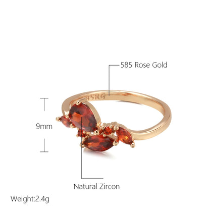 Kinel 2022 Luxury Leaf Ring for Women Red Natural Zircon With 585 Rose Gold Bride Ring Lady Anniversary Gift Wedding Jewelry